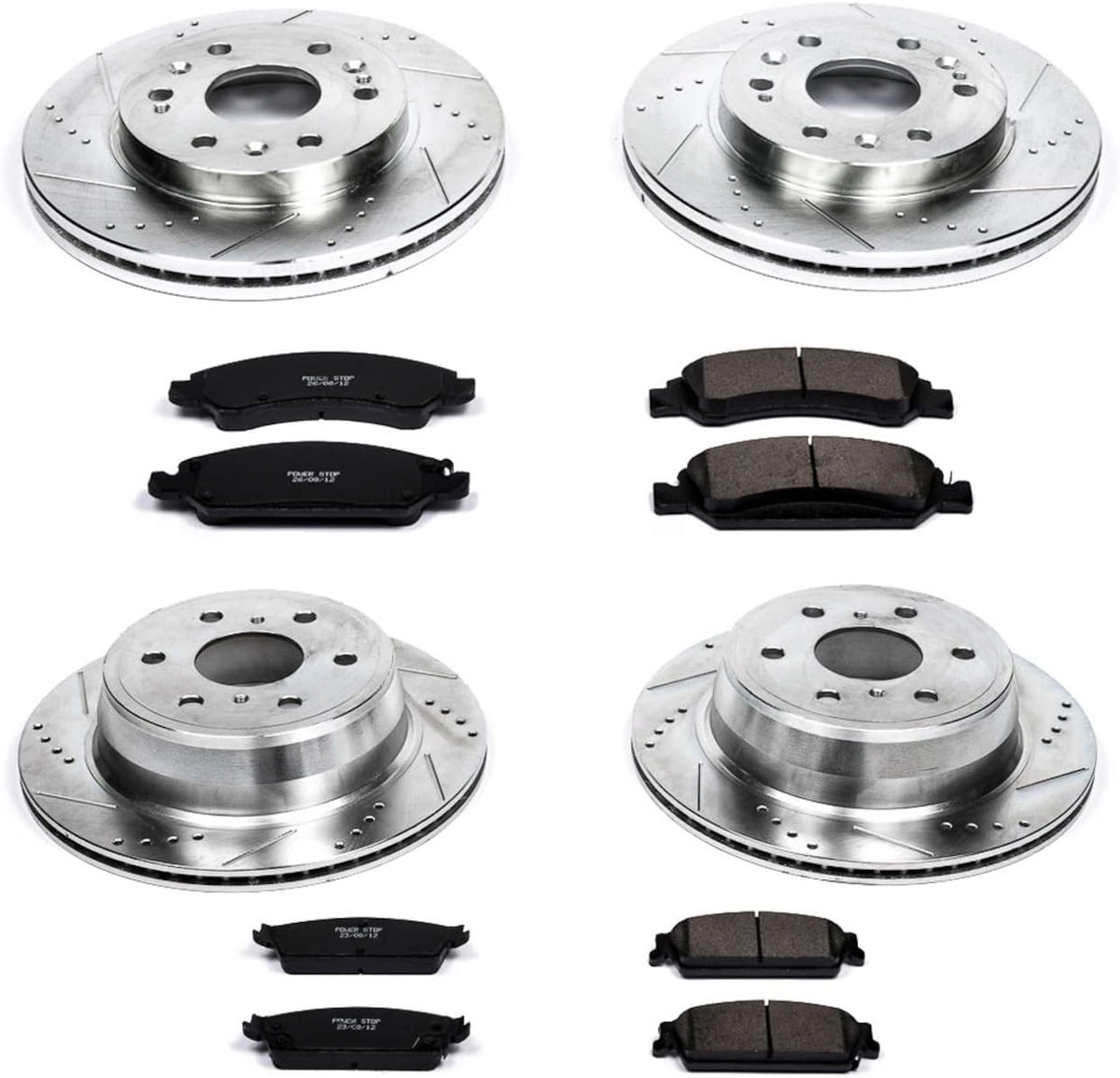 Front and Rear Carbon Fiber Brake Pads with Drilled & Slotted Brake Rotors Kit R19847