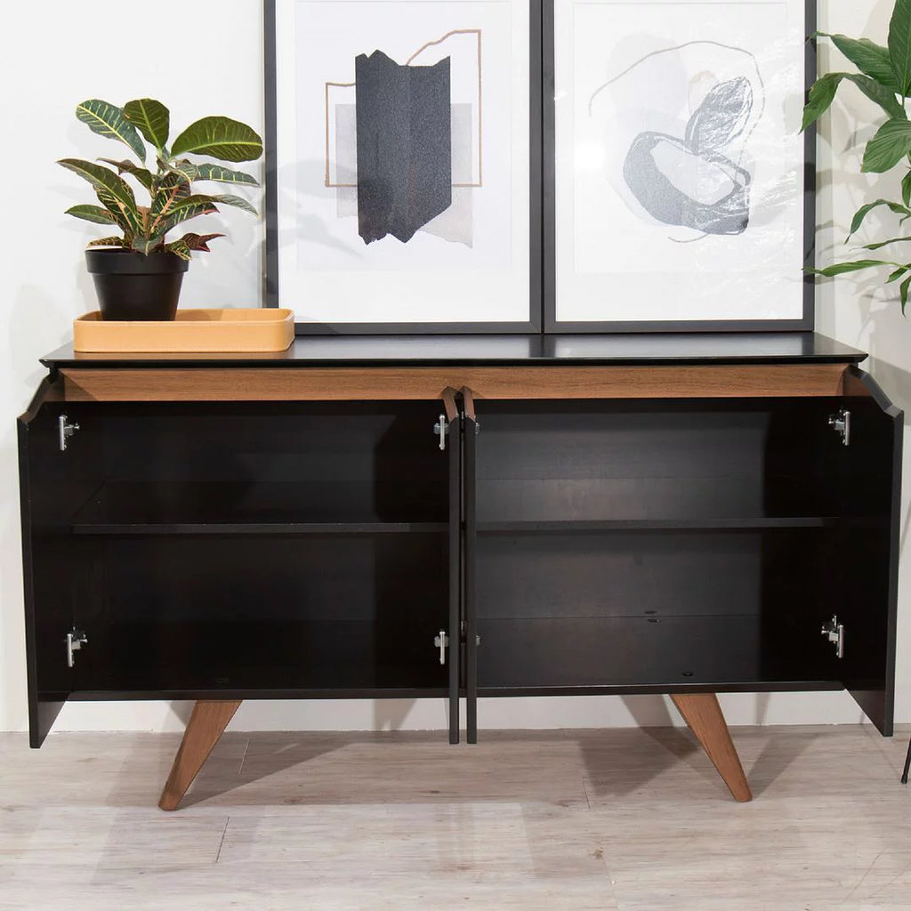 Black 4 Shelves Engineered Wood Sideboard L9717