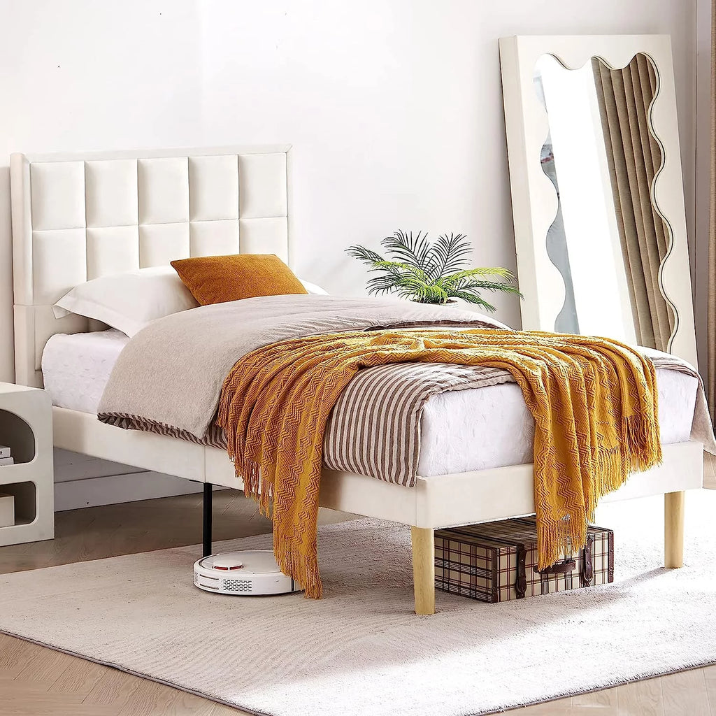 Twin Size Velvet Platform Bed Frame with Headboard U3125