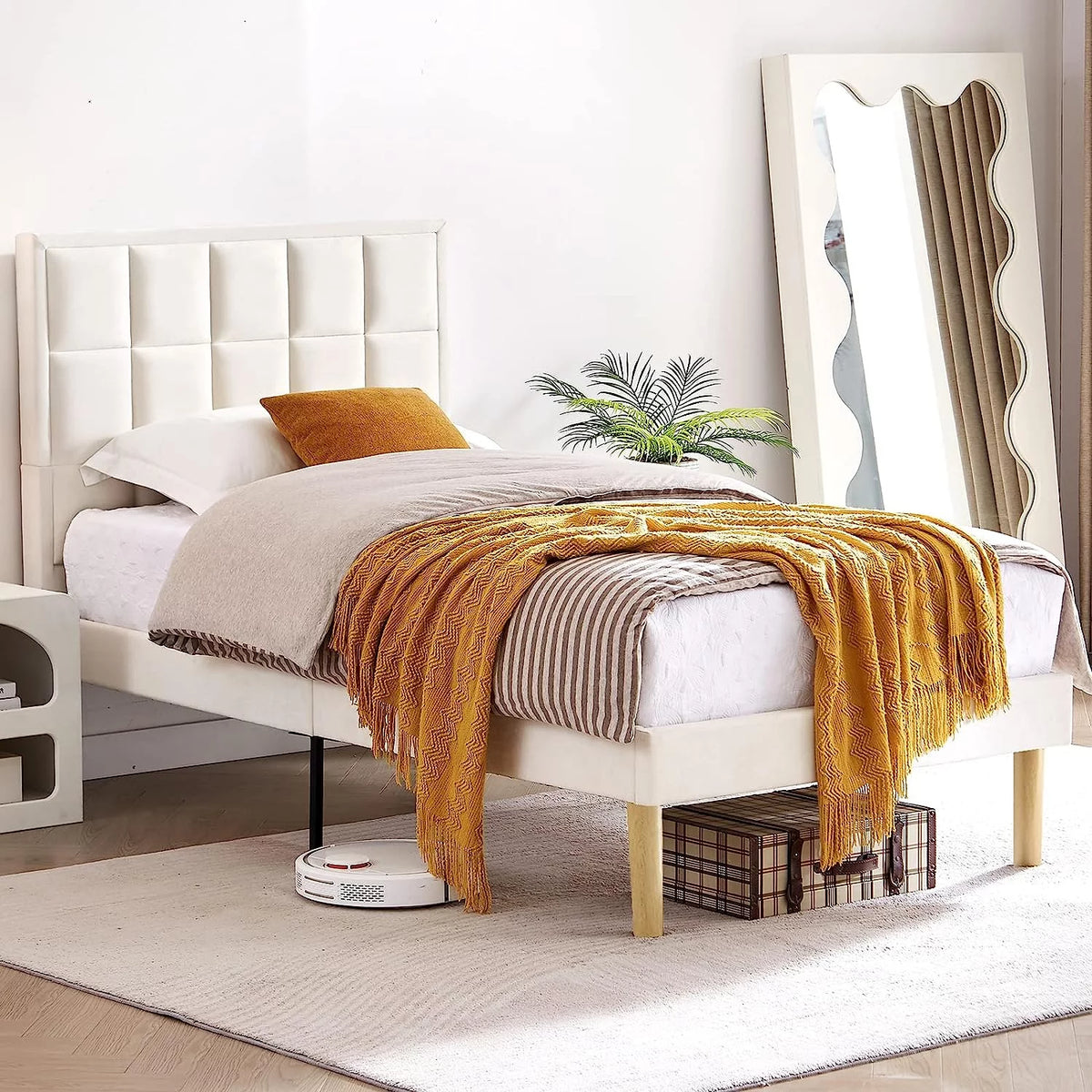 Twin Size Velvet Platform Bed Frame with Headboard U3125