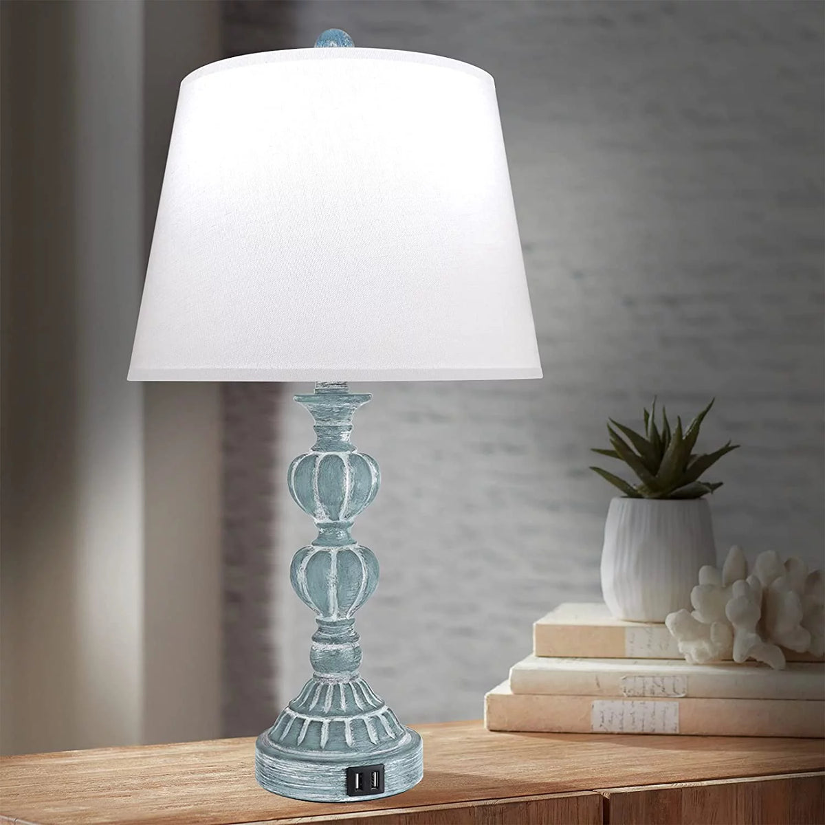 Touch Control Table Lamp Set of 2, 3-Way Dimmable Blue X5630