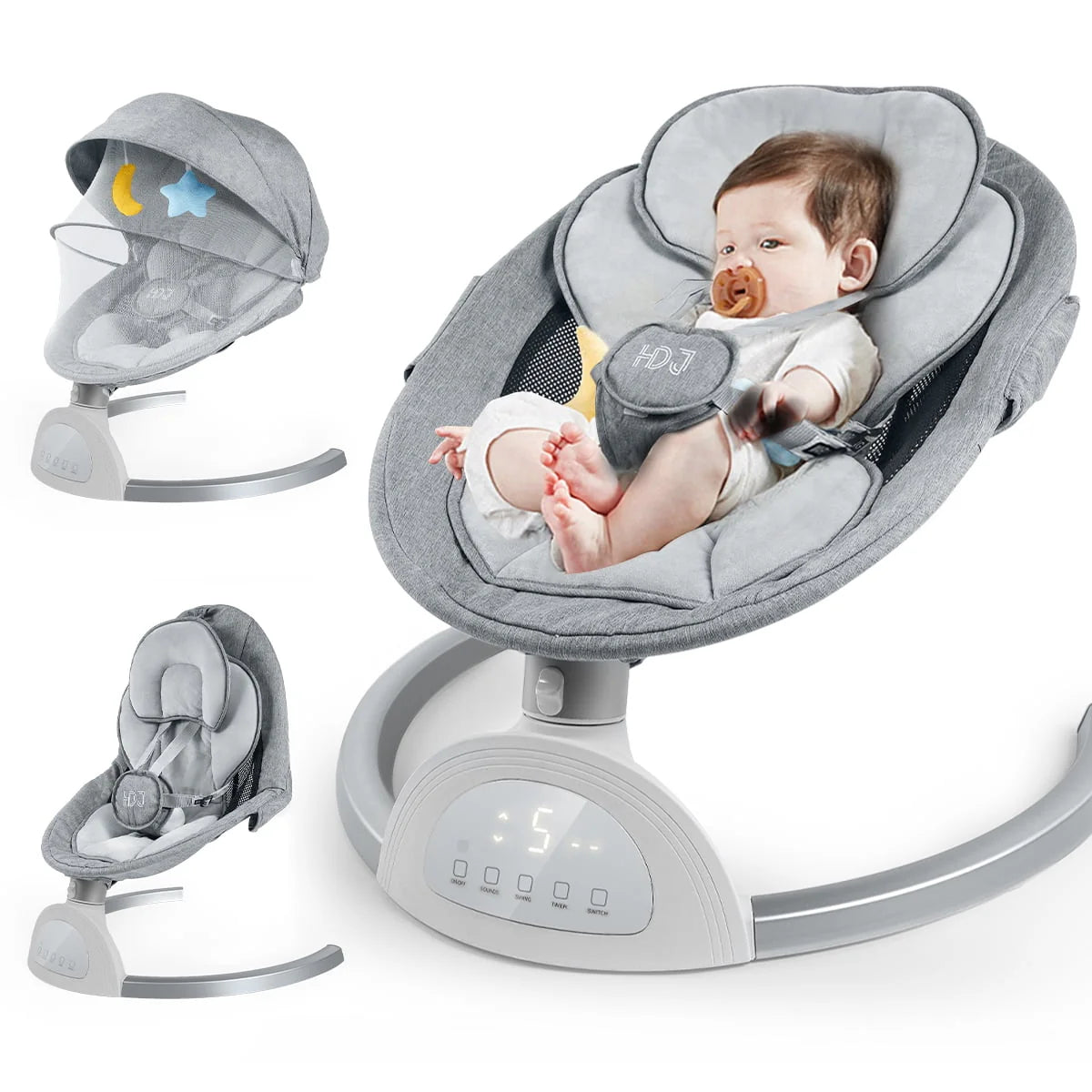 Electric Baby Swing with Music, Touch Screen, Grey D111