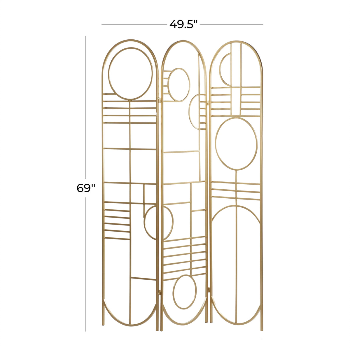 Metal 3 Panel Room Divider Screen with Geometric Pattern E6678