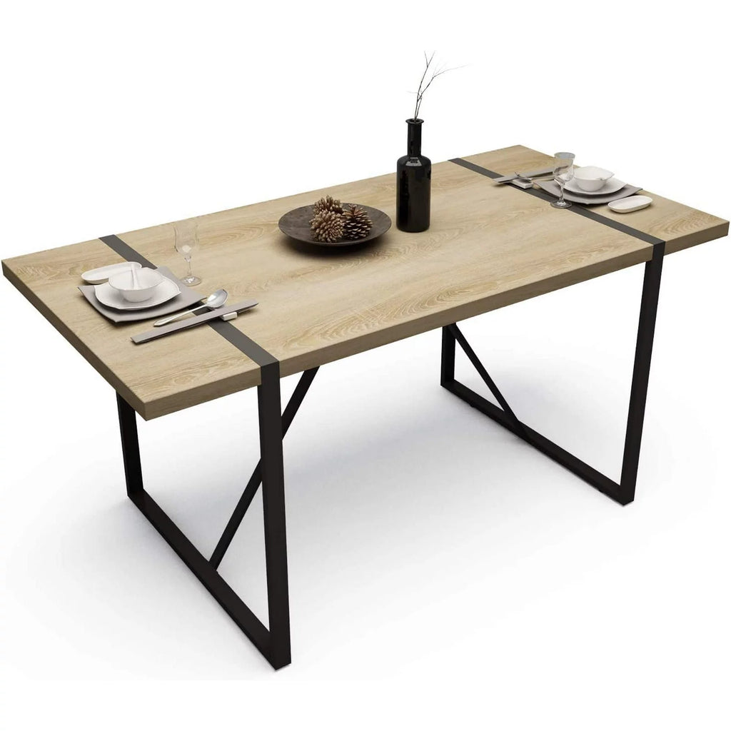 63 Inch Rectangular Wood and Metal Dining Table L746