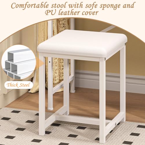 White Compact Vanity Desk with Mirror and Chair P734639