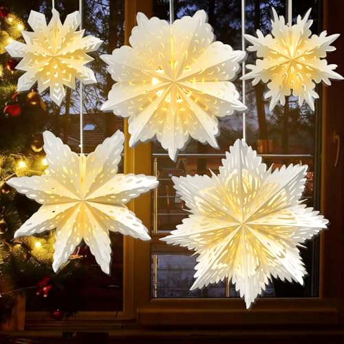 5 Pack Paper Snowflake Lanterns with Lights F6665