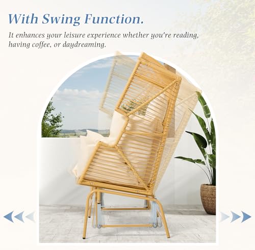 Oversized Grey Rattan Loveseat Rocking Chair with Cushions X940