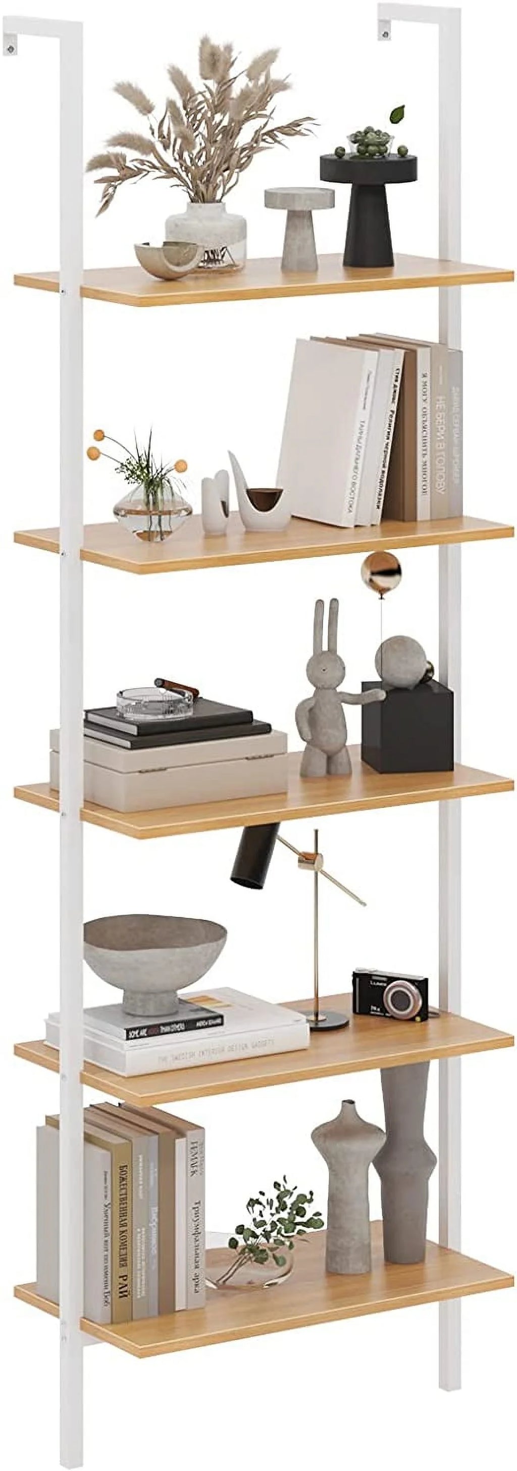 Wall-Mounted 5-Tier Bookshelf with Metal Frame J9333