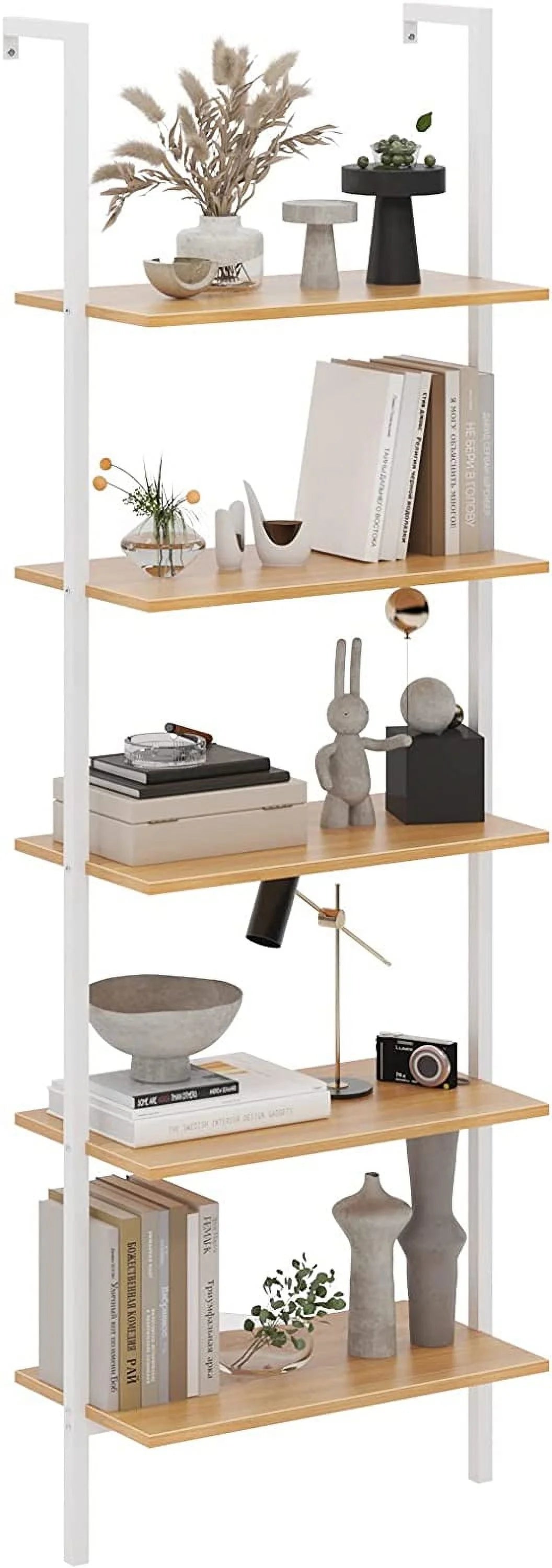 Wall-Mounted 5-Tier Bookshelf with Metal Frame J9333