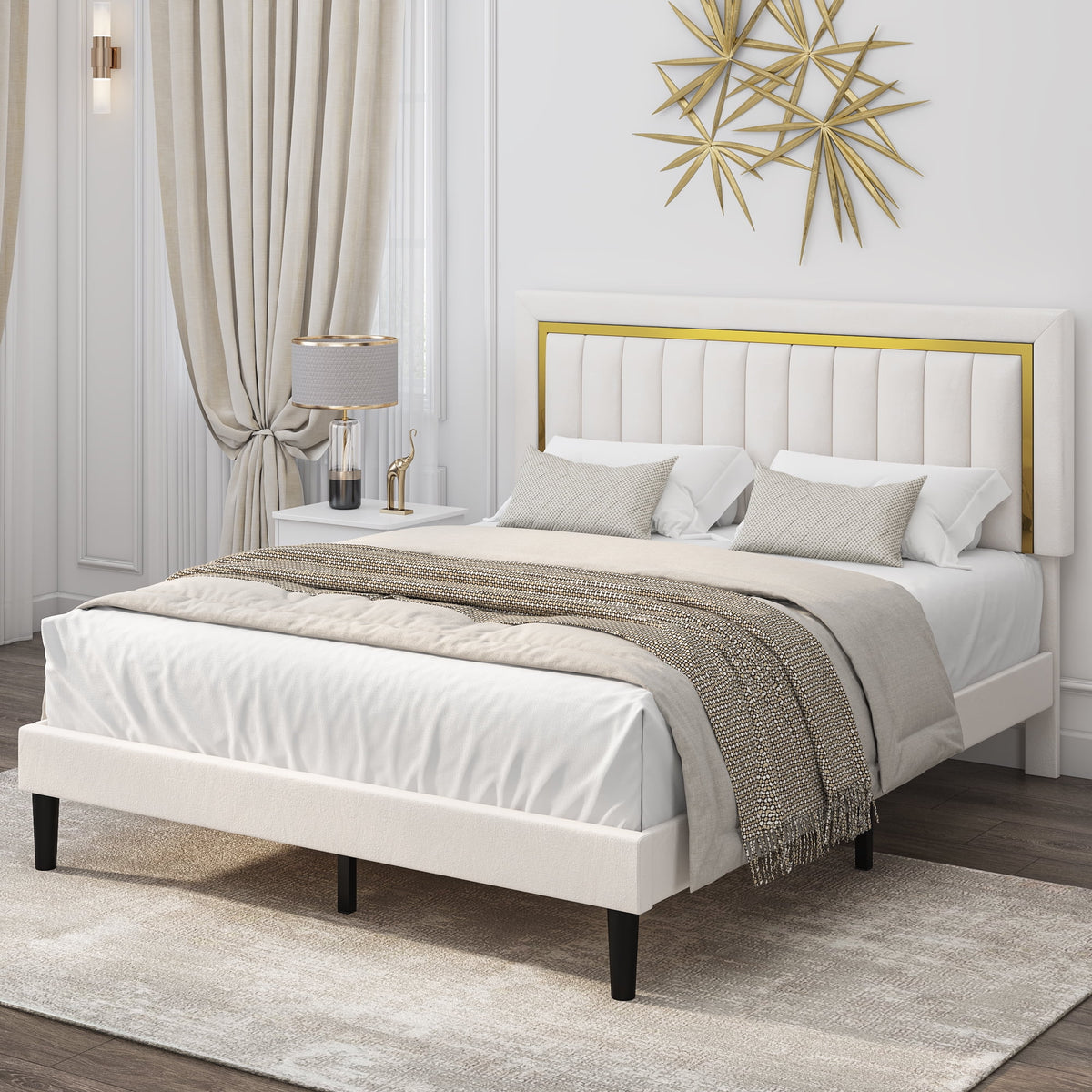 Queen Velvet Tufted Upholstered Platform Bed Frame U166286