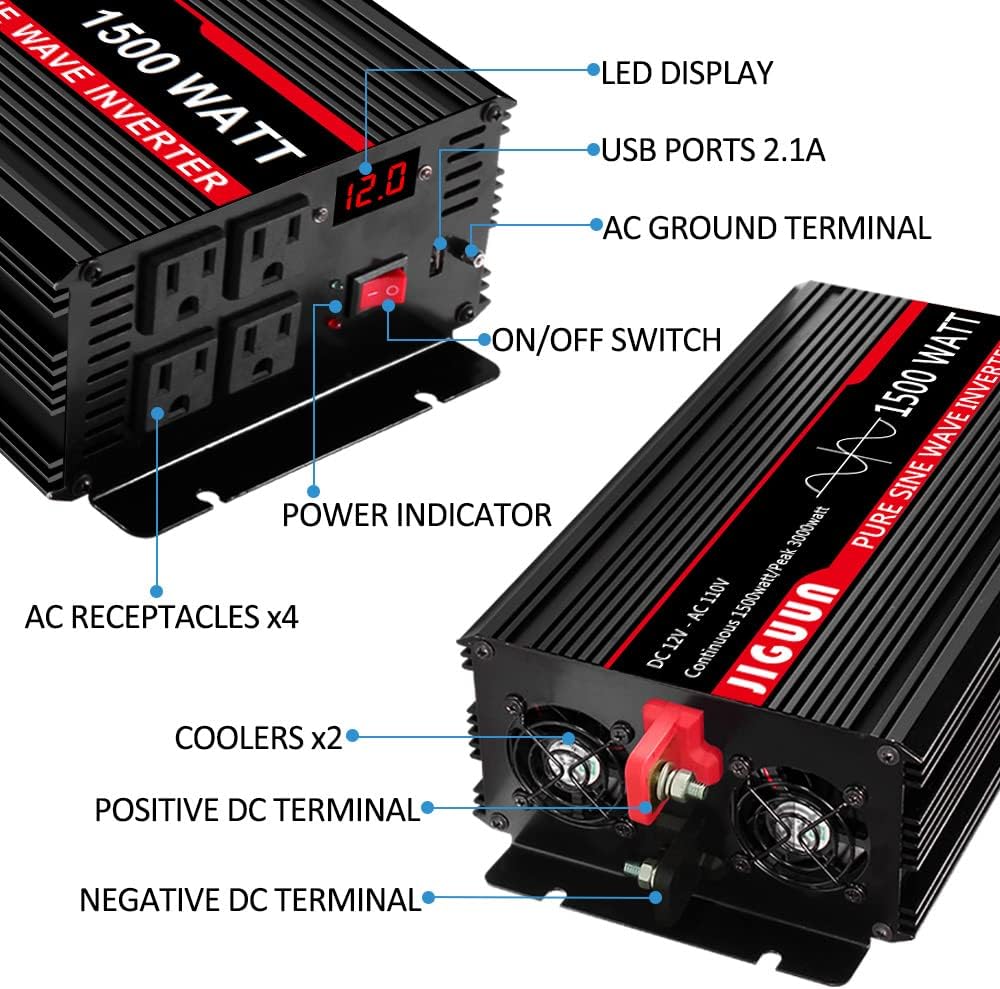 1000 Watt Pure Sine Wave Power Inverter DC 12V to AC 110V Converter N290