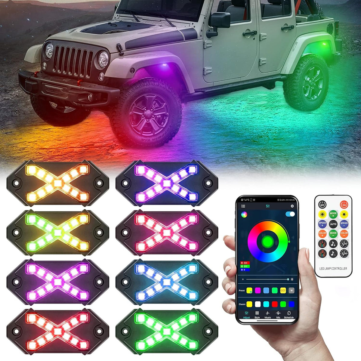 8 Pods RGBIC Multicolor LED Rock Lights Pack of 2 B5391