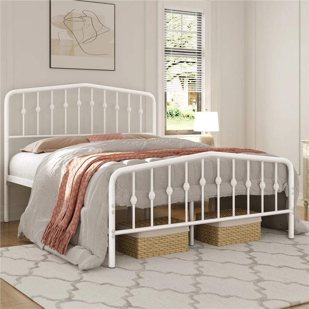 Queen Black Metal Platform Bed Frame with Arched Headboard B6030