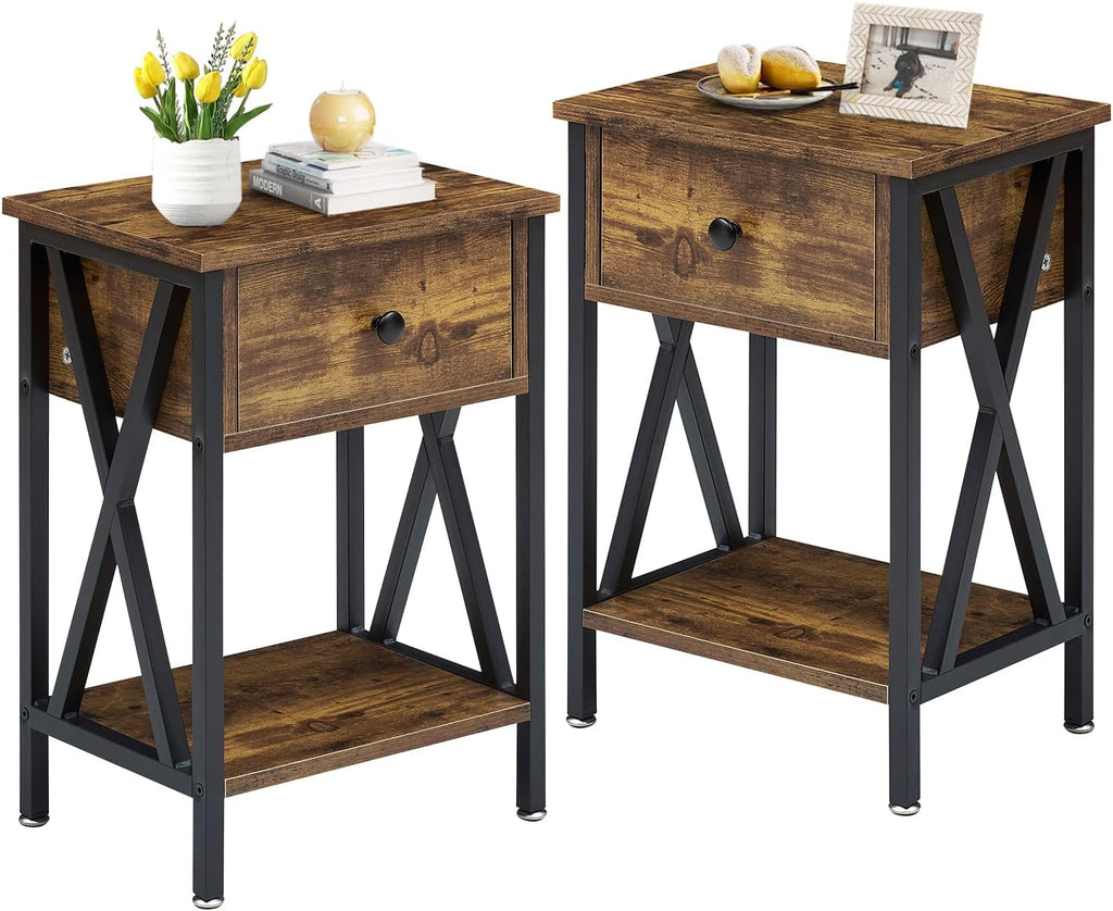 Set of 2 Antique Black Side Table with Storage Cabinet M18560