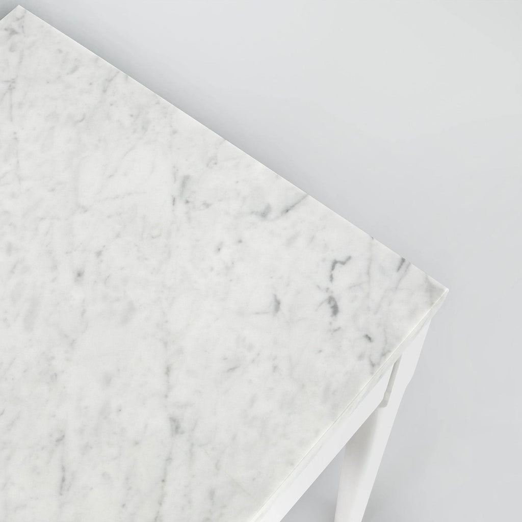 Square Italian Carrara White Marble Side Table with Legs - Tan V237965