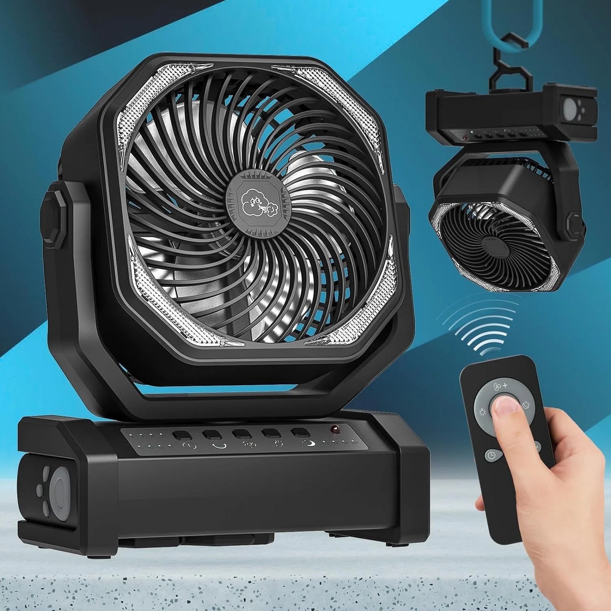 Portable Rechargeable Camping Fan with LED Light I929