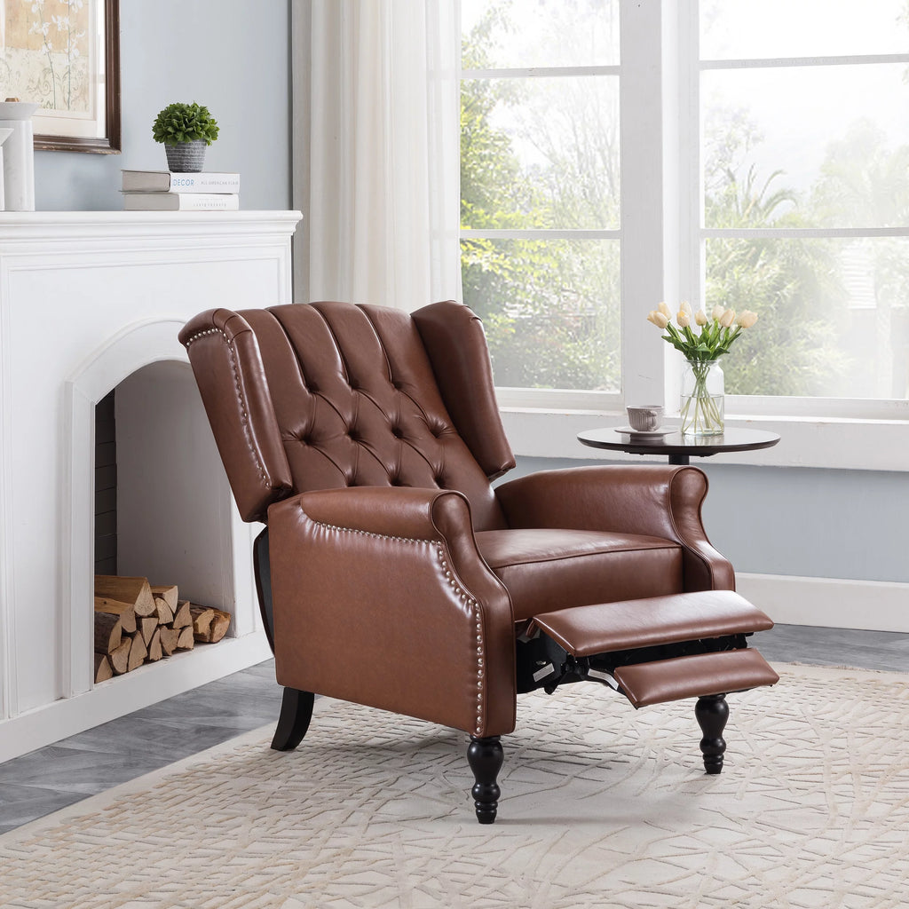 Cognac Brown and Dark Brown Faux Leather Tufted Recliner P183290