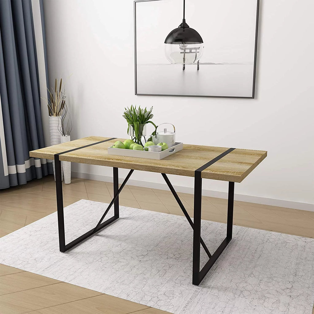 63 Inch Rectangular Wood and Metal Dining Table L746
