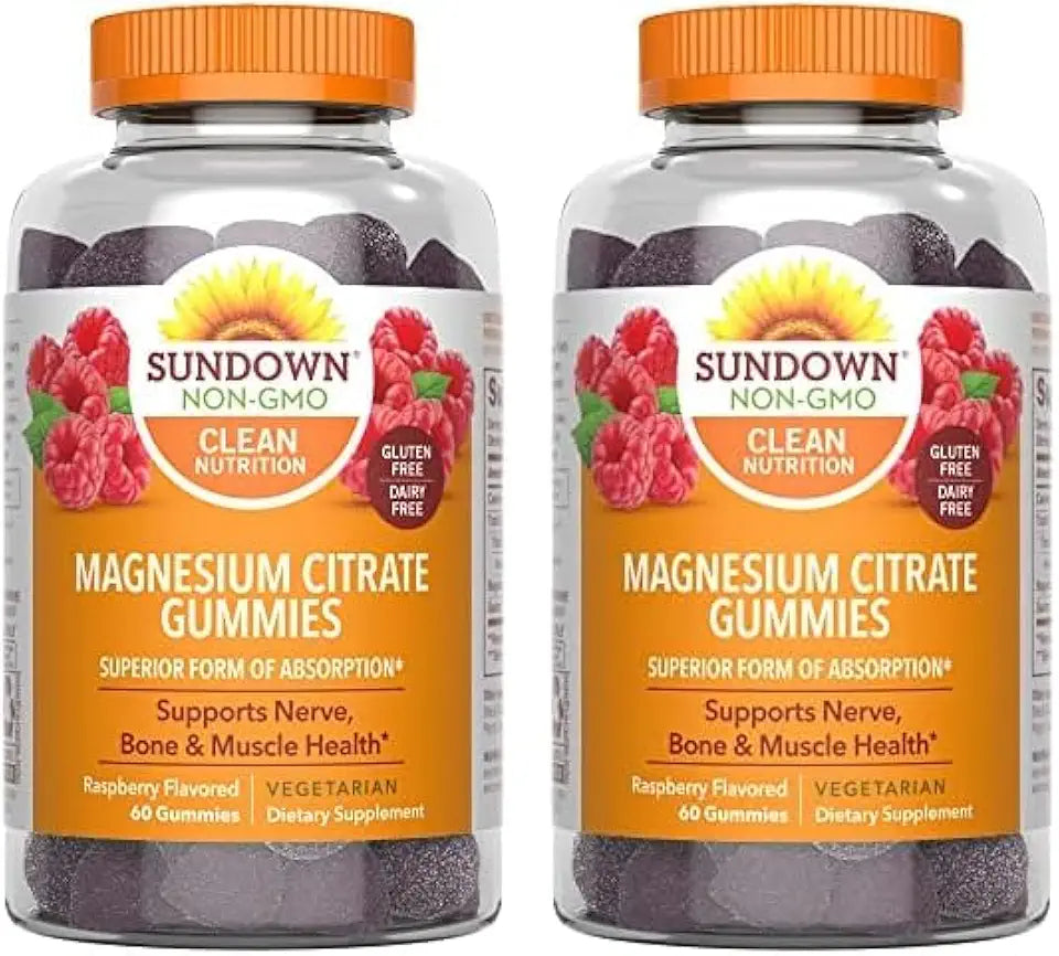 Magnesium Citrate Gummies Vegetarian Raspberry Flavored 60 Count Pack of 2 G853874
