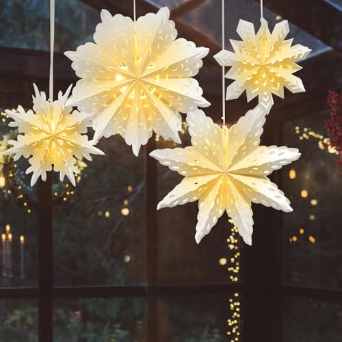 5 Pack Paper Snowflake Lanterns with Lights F6665