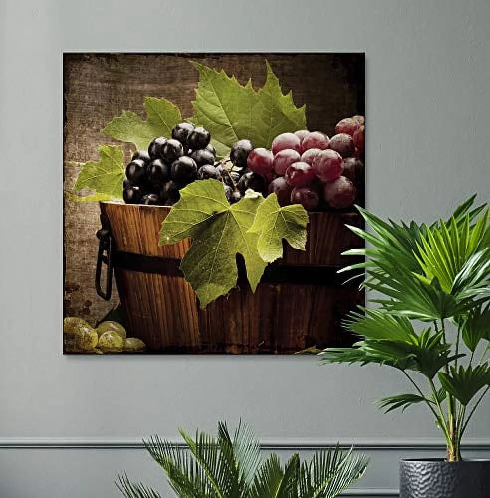 Square Canvas Wall Art Grapes in a Wooden Barrel 16x16 inches K647