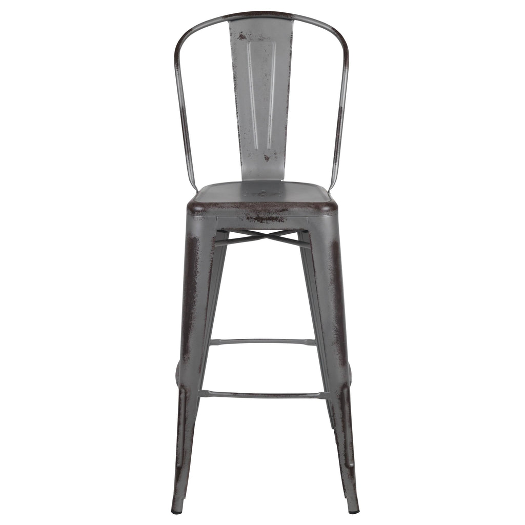 Black Distressed Metal Stool Y80097