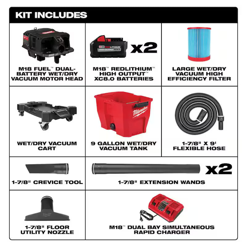9 Gal. Cordless Wet/Dry Shop Vacuum Kit with Swiveling Palm Brush Tool U3185