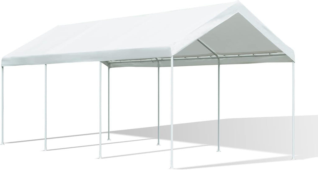 10' x 20' Heavy Duty Carport with Powder-Coated Steel Frame and 180g PE Tarp, Gray Z184159