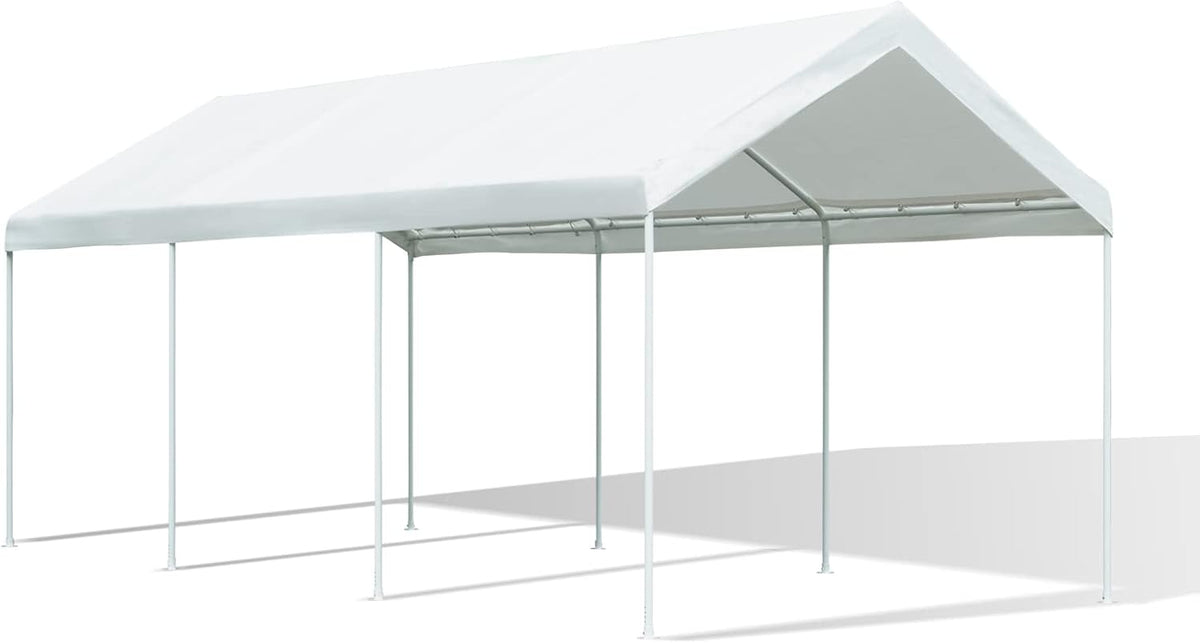 10' x 20' Heavy Duty Carport with Powder-Coated Steel Frame and 180g PE Tarp, Gray Z184159