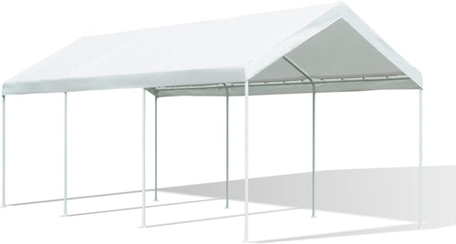 10' x 20' Heavy Duty Carport with Powder-Coated Steel Frame and 180g PE Tarp, Gray Z184159
