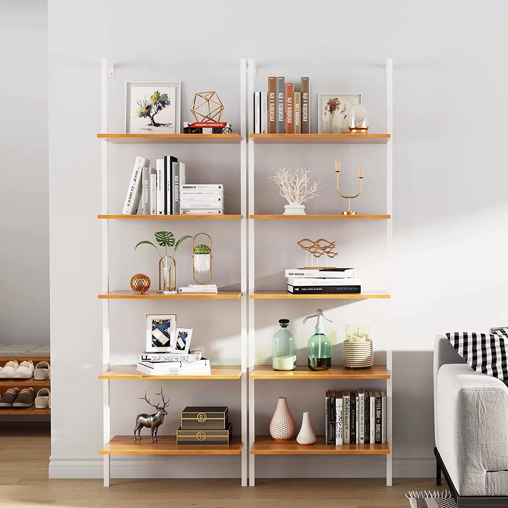 Wall-Mounted 5-Tier Bookshelf with Metal Frame J9333