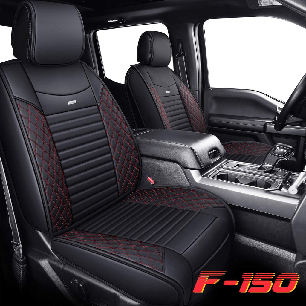 Waterproof Leather Truck Seat Covers Full Set Black-Red S926345