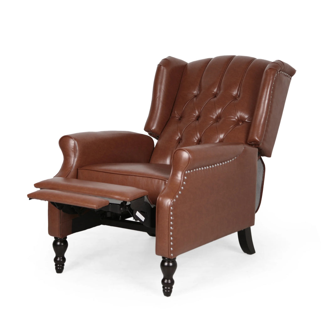Cognac Brown and Dark Brown Faux Leather Tufted Recliner P183290