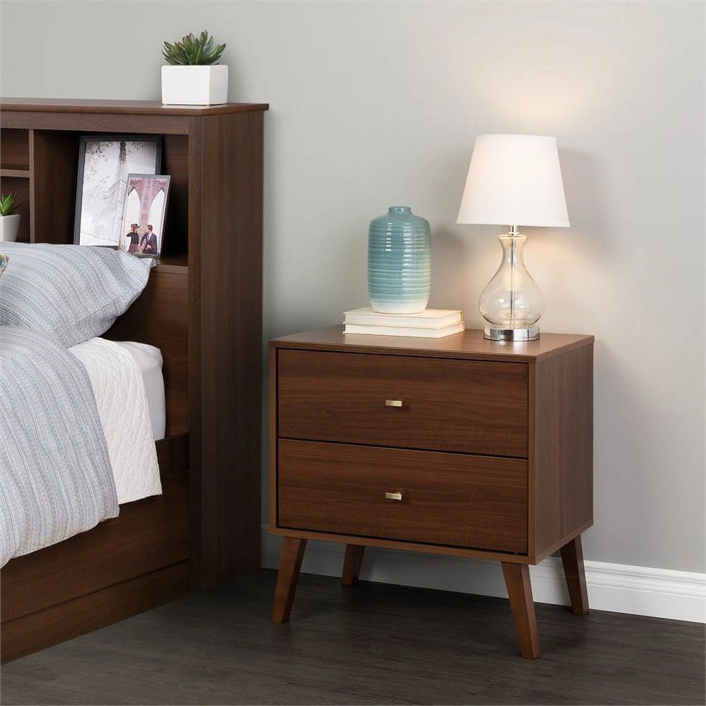 Mid-Century Wood 2 Drawer Nightstand in Cherry J928