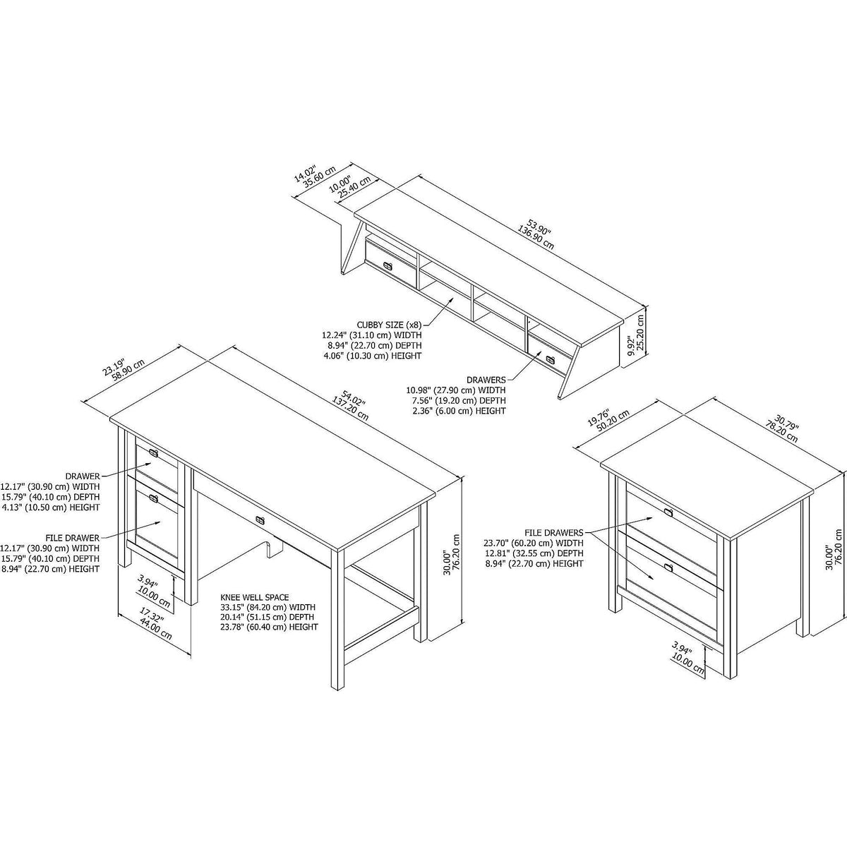 54W Computer Desk with Drawers and File Cabinet V488313