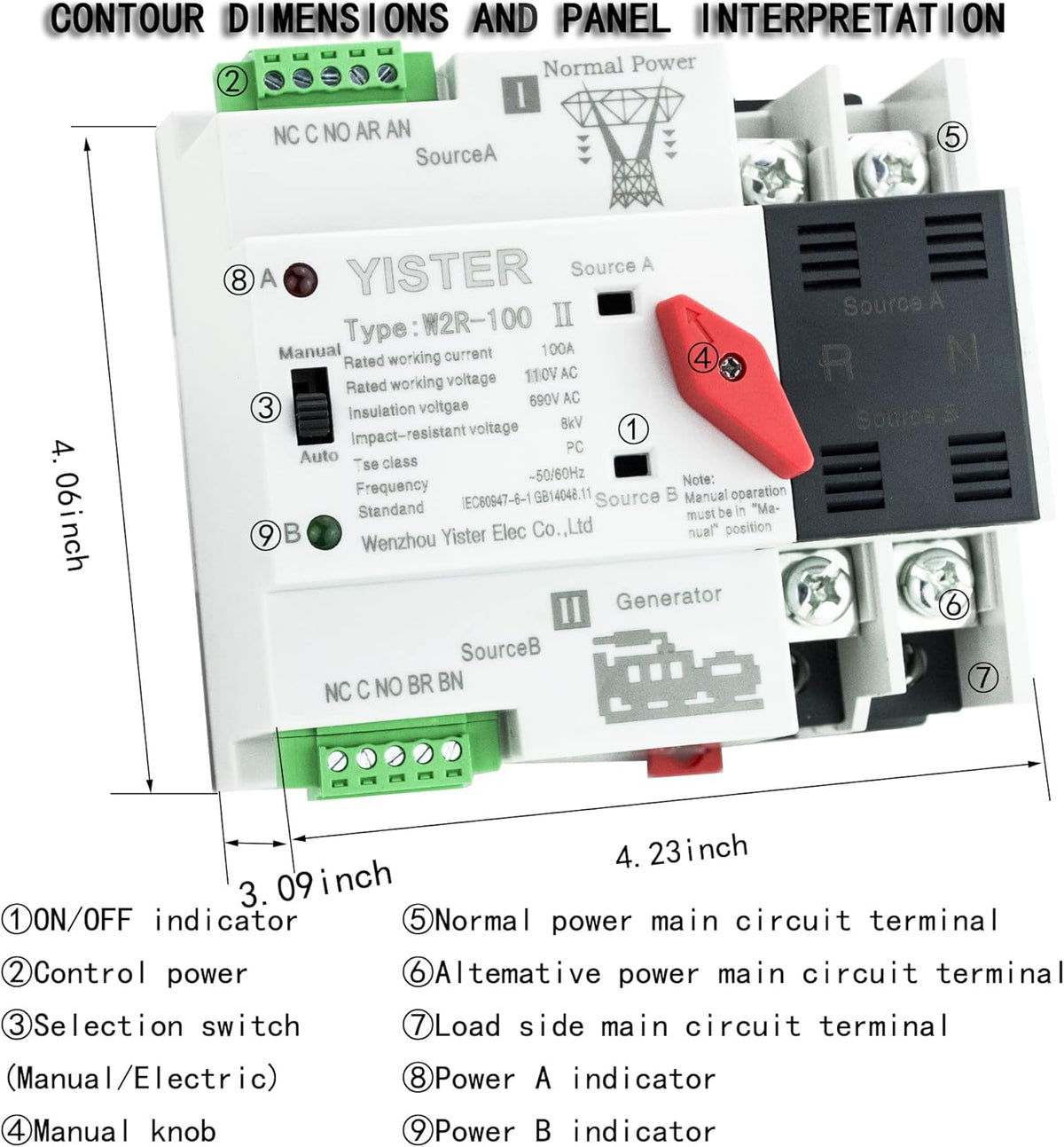 WiFi RF433 Remote Control 2P Dual Power Automatic Transfer Switch 16-100A Din Rail Mounted F62200