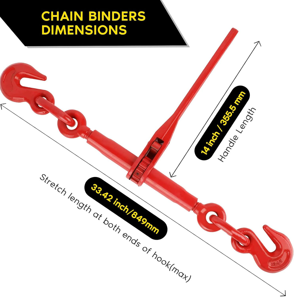 1/2 to 5/8 Inch 2 Pack Ratchet Chain Binder with 2 Grab Hooks 13000 LBS Q743402