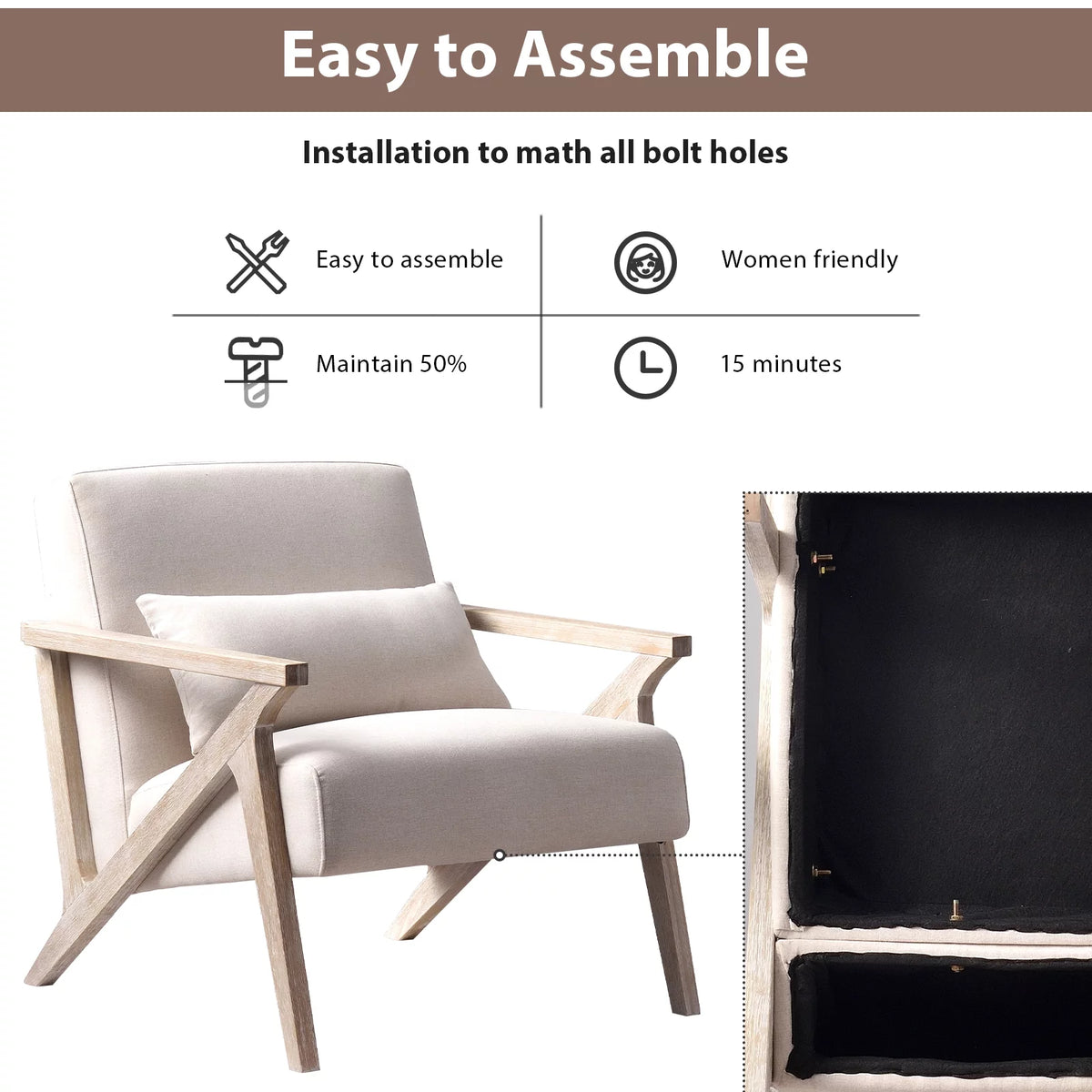 Beige Mid Century Accent Chair M786