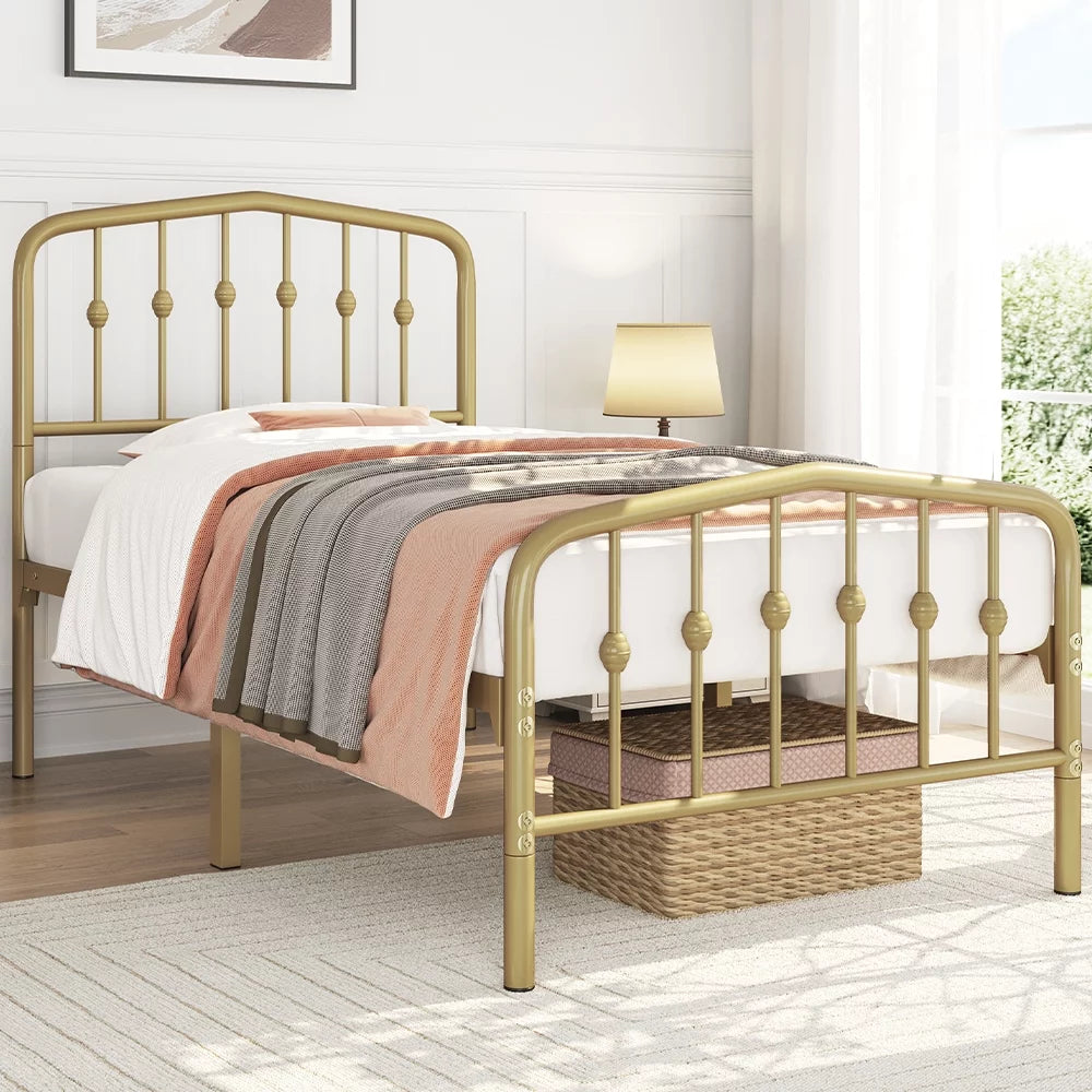Queen Black Metal Platform Bed Frame with Arched Headboard B6030