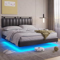 White LED Floating Queen Bed Frame with Wall Mounted Headboard V52148