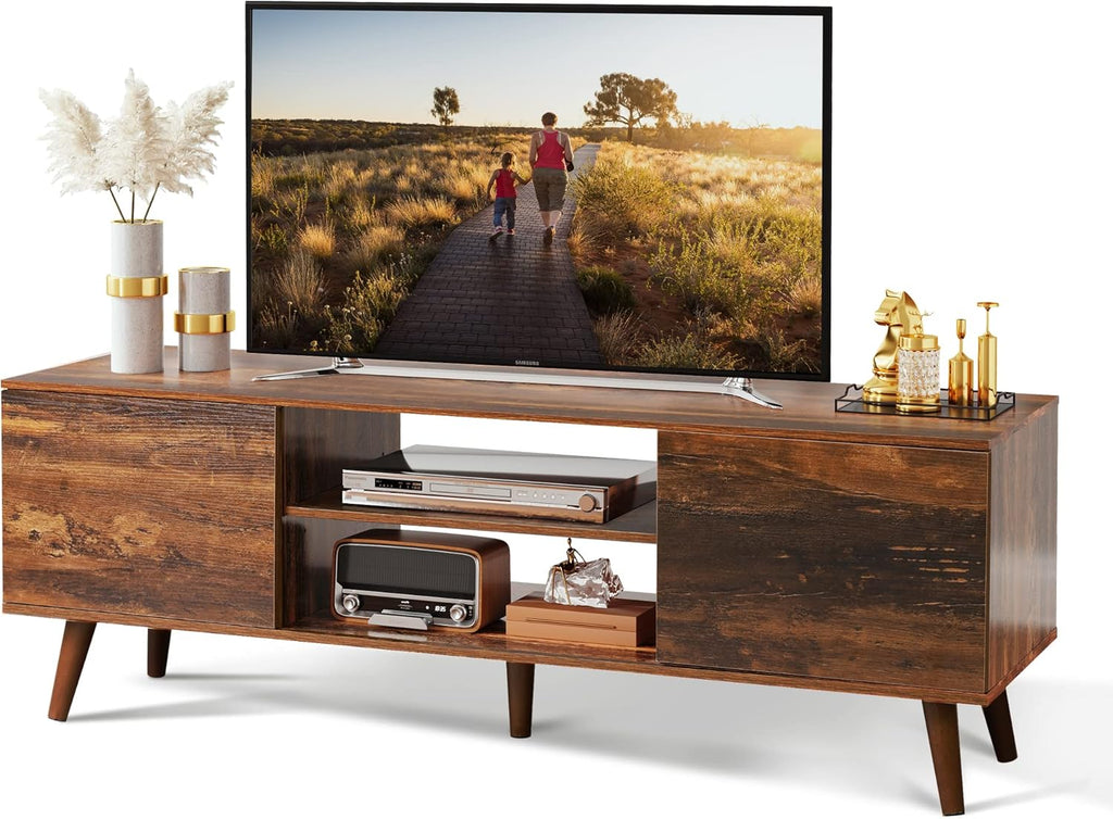 Black TV Stand with Storage Cabinets & Open Shelf U245
