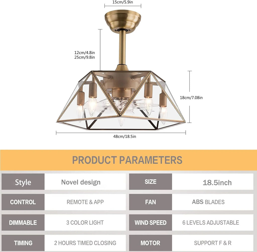 18.5'' Caged Ceiling Fan with Lights Remote Control F388
