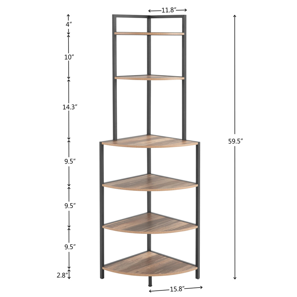 6-Tier Corner Wood Bookcase Rustic Brown X2683