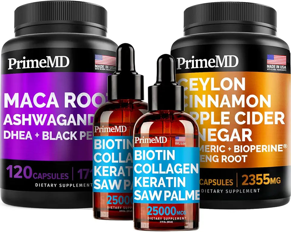 Cinnamon Biotin Collagen Keratin Saw Palmetto Maca Root Ashwagandha Supplement Bundle O66946