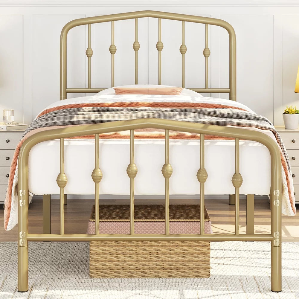 Queen Black Metal Platform Bed Frame with Arched Headboard B6030