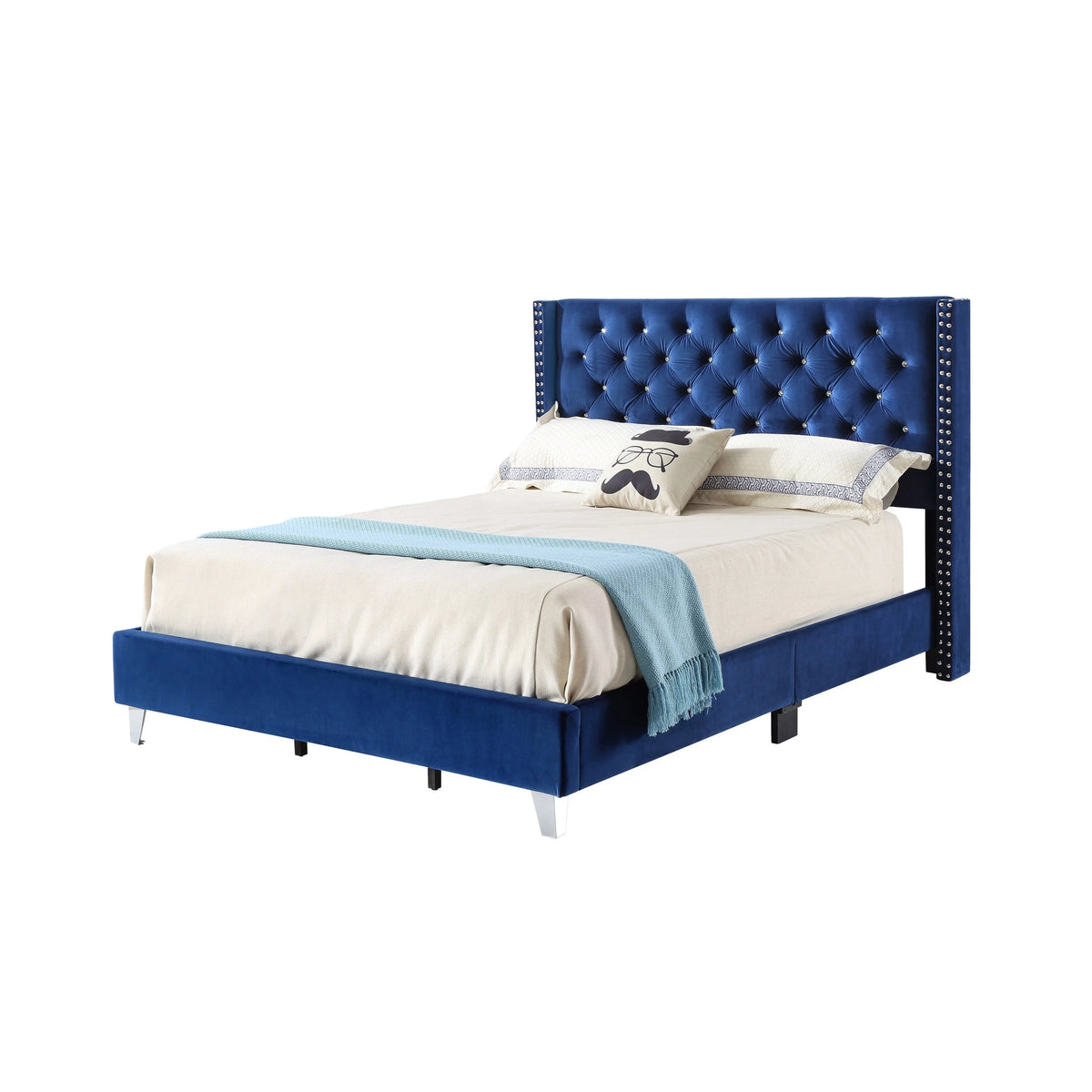 Queen Upholstered Bed Navy Blue W9498