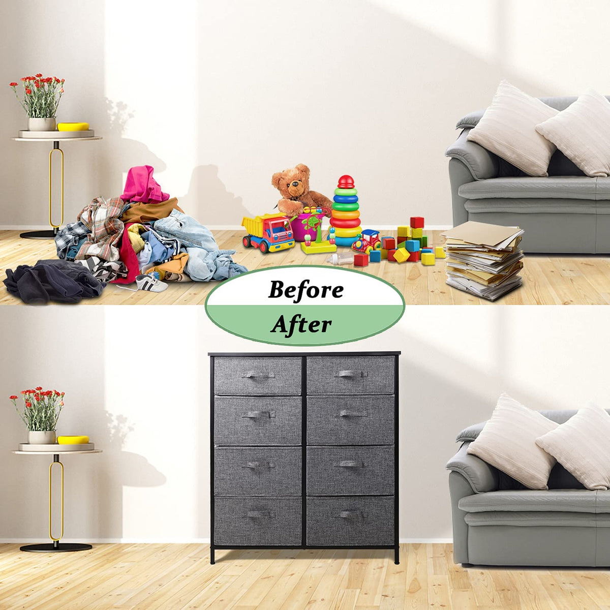 Grey 8 Drawer Dresser V3597