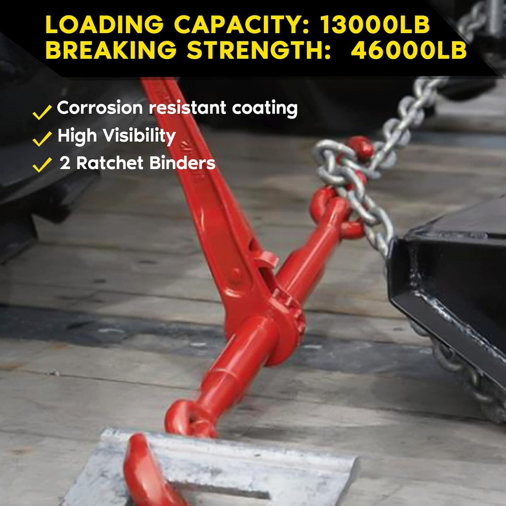 1/2 to 5/8 Inch 2 Pack Ratchet Chain Binder with 2 Grab Hooks 13000 LBS Q743402