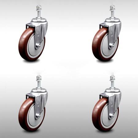 5 inch Maroon Polyurethane Swivel Caster Set Z342405