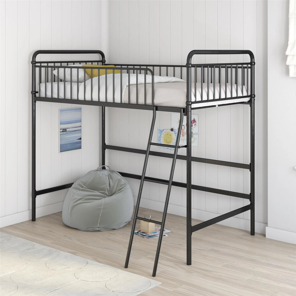 Black Twin Metal Loft Bed L3106